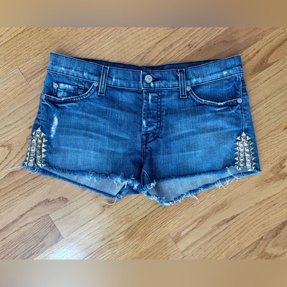 RARE 7 for all mankind shorts metal grommets studs studded button fly size 26